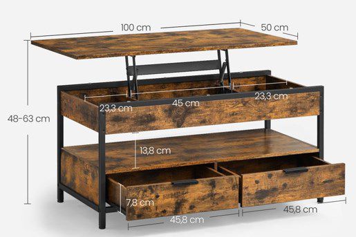 VASAGLE Couchtisch mit Schubladen für 78,99€ (statt 104€)