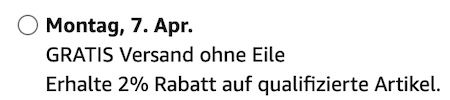 Amazon: 2% Rabatt auf Lieferungen ohne Eile
