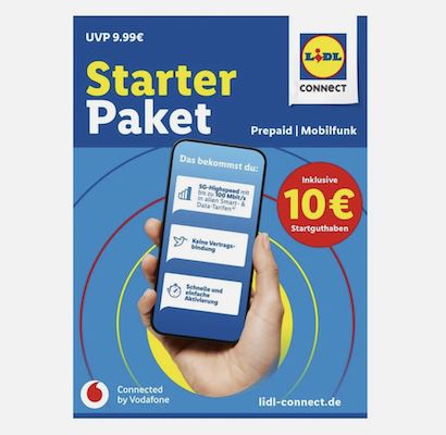 📱 LIDL Connect: Vodafone Prepaid Starter Paket für 1,99€ (statt 10€) + 10€ Startguthaben 📱 LIDL Connect: Vodafone Prepaid Starter Paket für 1,99€ (statt 10€) + 10€ Startguthaben