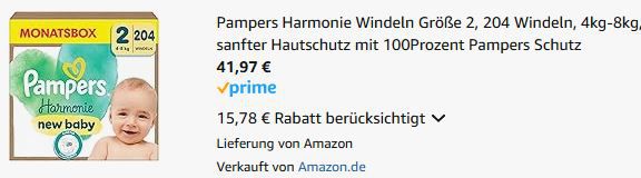204x Pampers Baby Windeln Größe 2 (4 8 kg) ab 41,97€ (statt 58€)