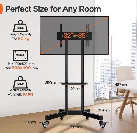 Perlegear Rollbarer TV Ständer für 32 85 bis 60Kg für 49,99€ (statt 100€)