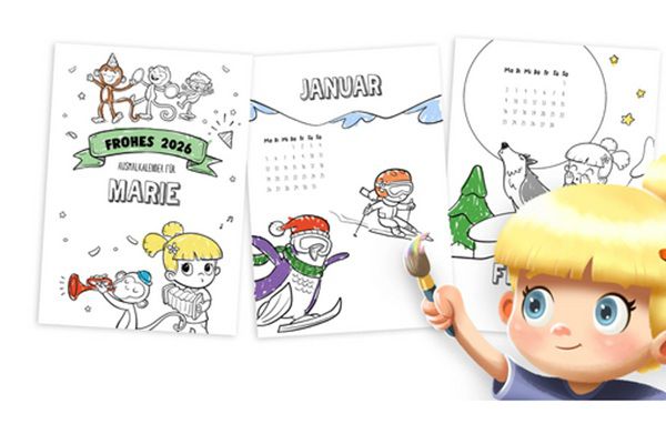Hurra Helden: Personalisierter Ausmalkalender 2026 als PDF gratis
