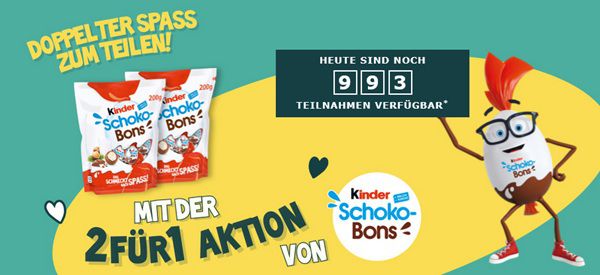 😋 Wieder da! kinder Schoko Bons: 2 für 1 Aktion