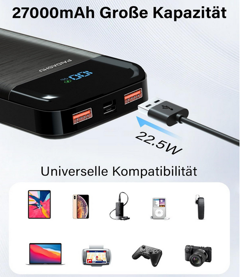 💥Paidashu Power Bank 27.000mAh 22,5W Schnellladefunktion für 14,99€ (statt 30€)