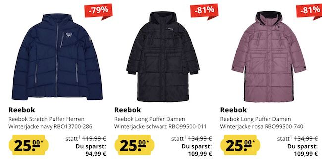 🔥 SportSpar: Reebok Winterjacken Sale für je 25€