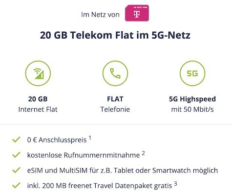 🔥 Telekom Allnet Flat mit 20GB 5G für 7,99€ mtl. + 50GB Datendepot