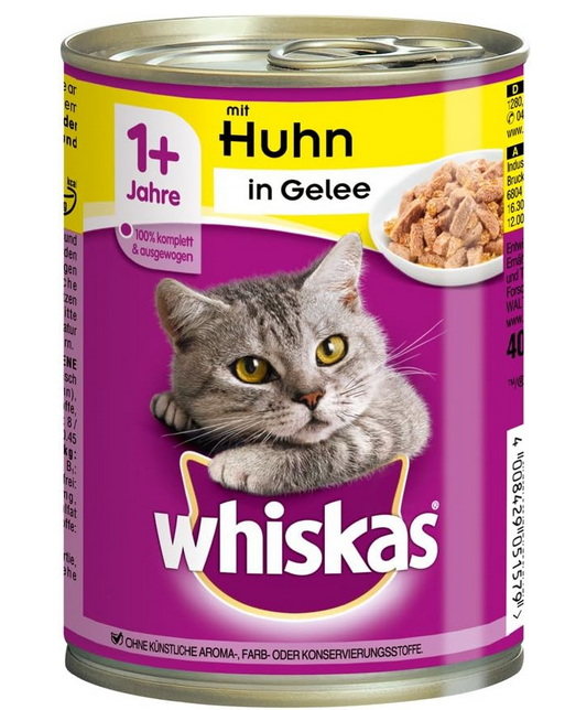 🐈 12x Whiskas 1+ Katzennassfutter Huhn in Gelee je 400g für 9,60€ (statt 19€)
