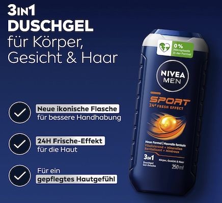 4x NIVEA MEN Sport Duschgel mit vitalisierendem Duft für 4,97€ (statt 8€)