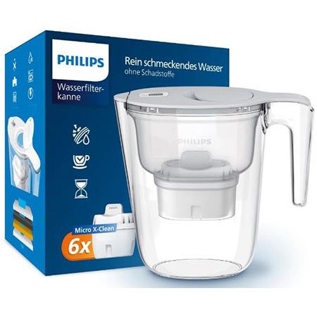 💧 Philips Water Wasserfilterkanne + 6 Micro X-Clean Ersatzfilterkartuschen für 25,99€ (statt 38€)