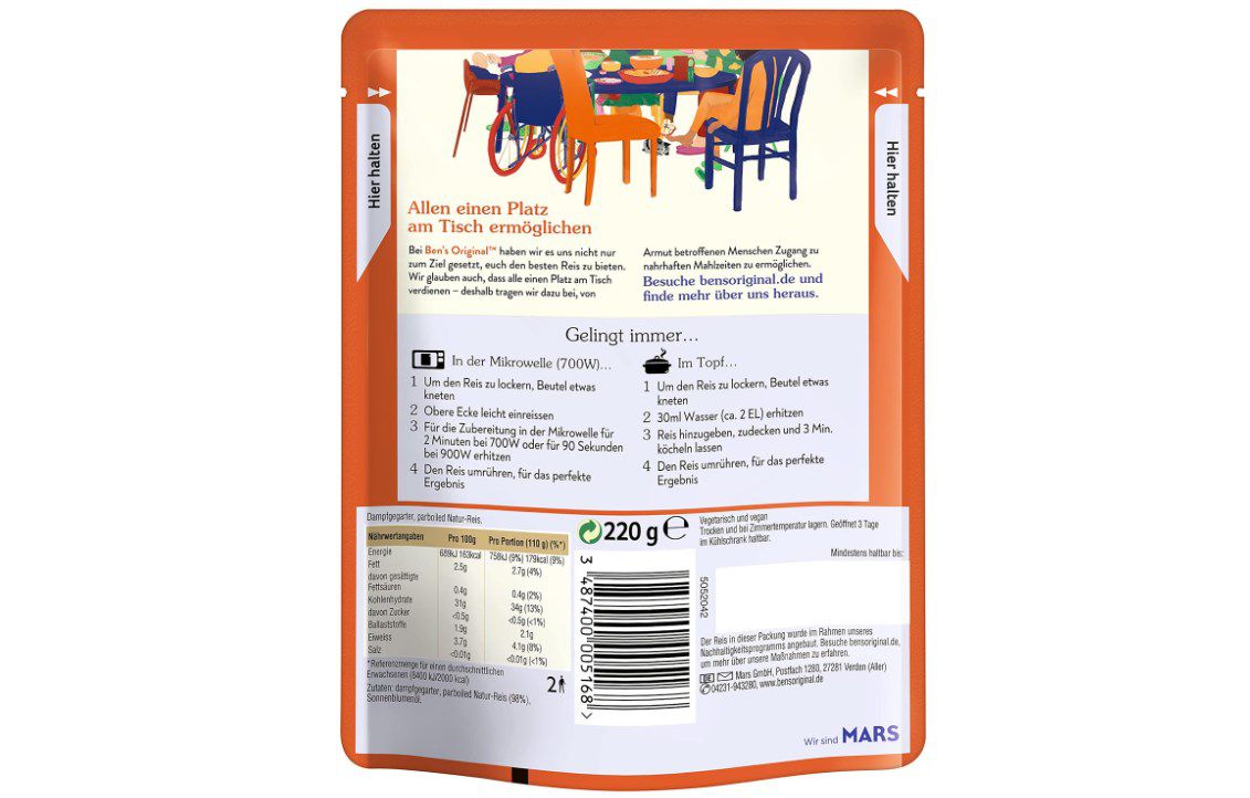6x 220g Bens Original Express Reis Naturreis ab 8,89€ (statt 14€)