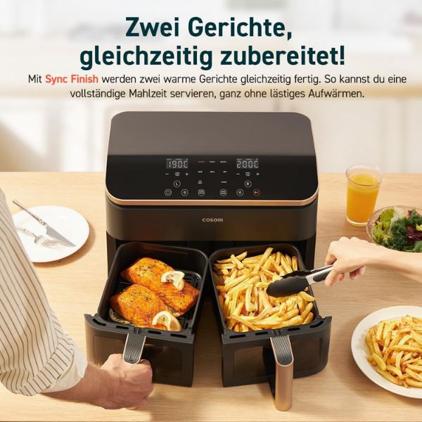 🍟 Cosori CAF R903 AEU 6 in 1 Dual Zone Air Fryer XXL, 8,5L für 149,99€ (statt 187€)