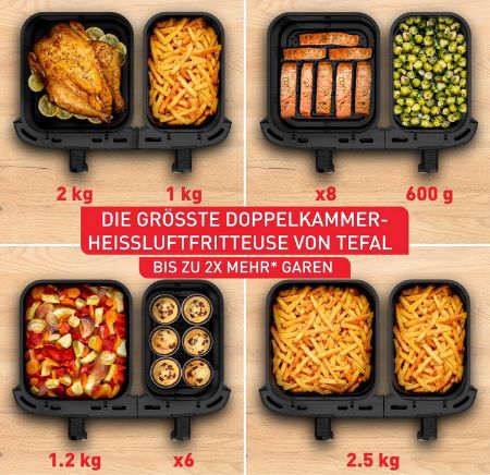 🍟 Tefal Dual Easy Fry XXL Doppelkammer Heißluftfritteuse, 11L für 159,99€ (statt 230€)