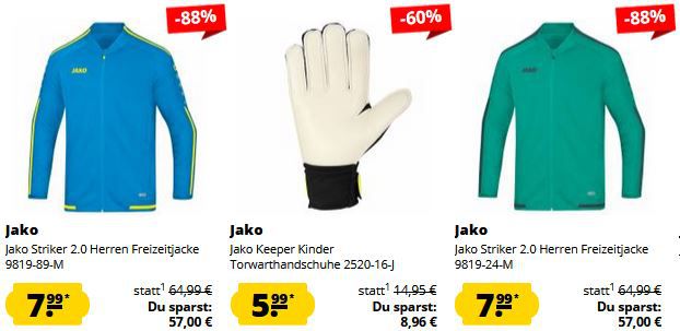 👕 Jako Mega  88% Sale mit Preisen ab 1,99€ + 5€ Gutschein ab 60€