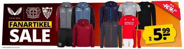 🏟️ SportSpar: Castore Bayer Leverkusen & SC Sevilla Fanartikel Sale ab 2,99€ + 5€ Gutschein
