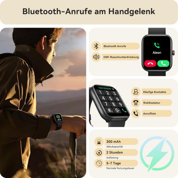 ⌚ Yoever 1,91 Smartwatch mit Telefonfunktion & Alexa für 17,99€ (statt 40€)