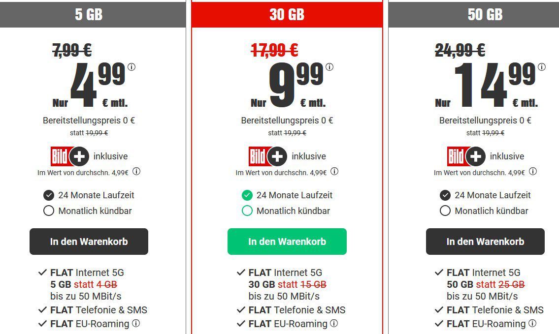 ➡️🔥 1&1 Allnet 30GB 5G für 9,99€ mtl. + BILDplus GRATIS (Wert 4,99€ mtl.)   monatlich kündbar!