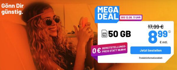 🔥 Bis 12.8.: Sim.de Allnet Flat mit 50GB 5G für 8,99€ mtl. + keine Anschlussgebühr