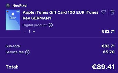 100€ Apple iTunes Guthaben für 89,41€