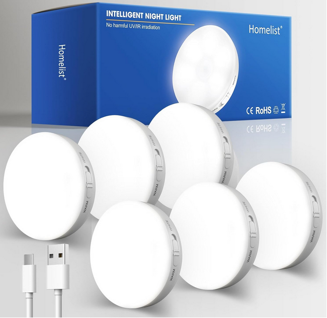6x Homelist Nachtlichter mit Bewegungsmelder für 25,02€ (statt 38€)
