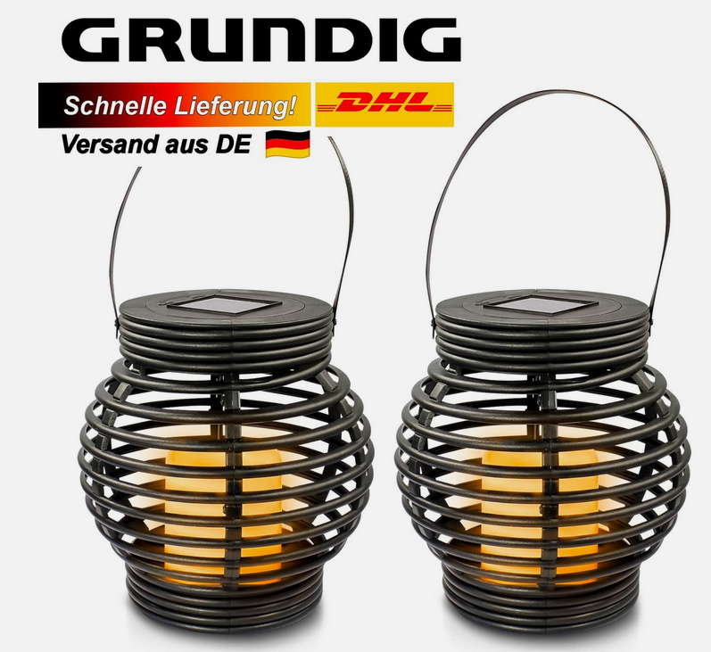 2x GRUNDIG LED Solar Laterne Polyrattan Flackereffekt für 9,99€ (statt 20€)