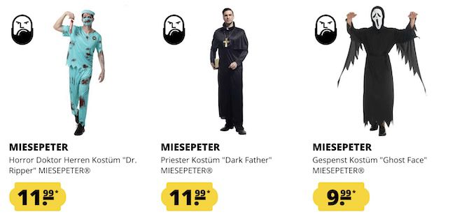 💀🎃 Miesepeter Halloween-Kostüme ab 9,99€ + 5€ Gutschein ab 60€ 💀🎃 Miesepeter Halloween Kostüme ab 9,99€ + 5€ Gutschein ab 60€