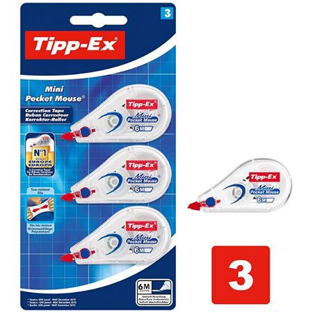 3er Pack Tipp Ex Korrekturroller Mini Pocket Mouse, 6m x 5mm für 5,92€ (statt 8€)