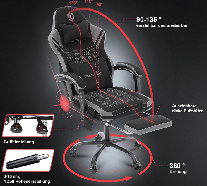 Douxlife Gaming Stuhl mit Taschenfedern & Massagekissen für 101,99€ (statt 170€)