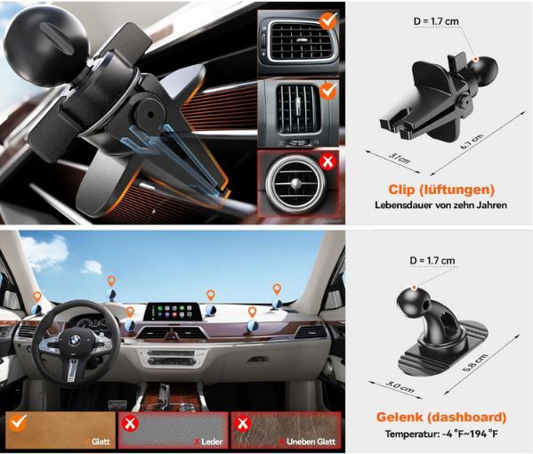 Beser Autohalterung mit Magsafe & Ladefunktion, 15W für 12,91€ (statt 20€)