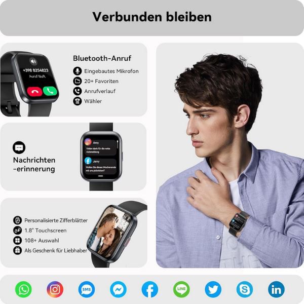 ⌚ Enomir ID208PLUS 1,8 Smartwatch für 18,47€ (statt 40€)