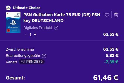🎮 75€ PlayStation Network (PSN) Guthaben für 61,46€