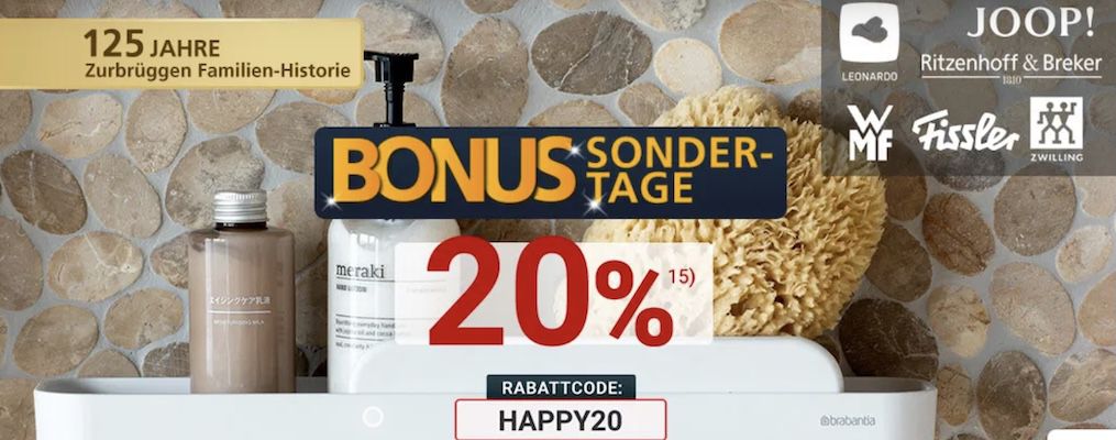 🍽️ Zurbrüggen: 20% Rabatt auf Haushalt, Deko, Textil und Leuchten (WMF, Zwilling uvm.)