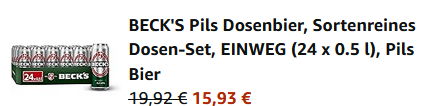 🍺 24x BECKS Pils Dosenbier ab 15,93€ (statt 25€) 👉🏻 0,66€ pro Dose