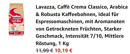 1kg Lavazza Kaffeebohnen Caffè Crema Classico ab 10,19€ (statt 17€)