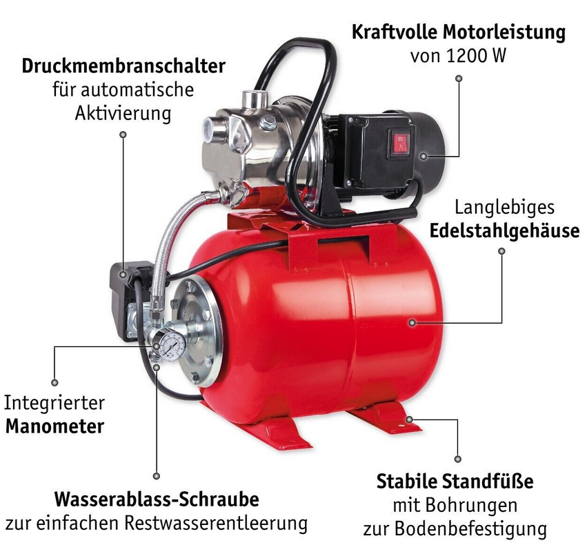 WALTER ZXJP1200 Edelstahl Hauswasserwerk 1.200W für 89,91€ (statt 105€)