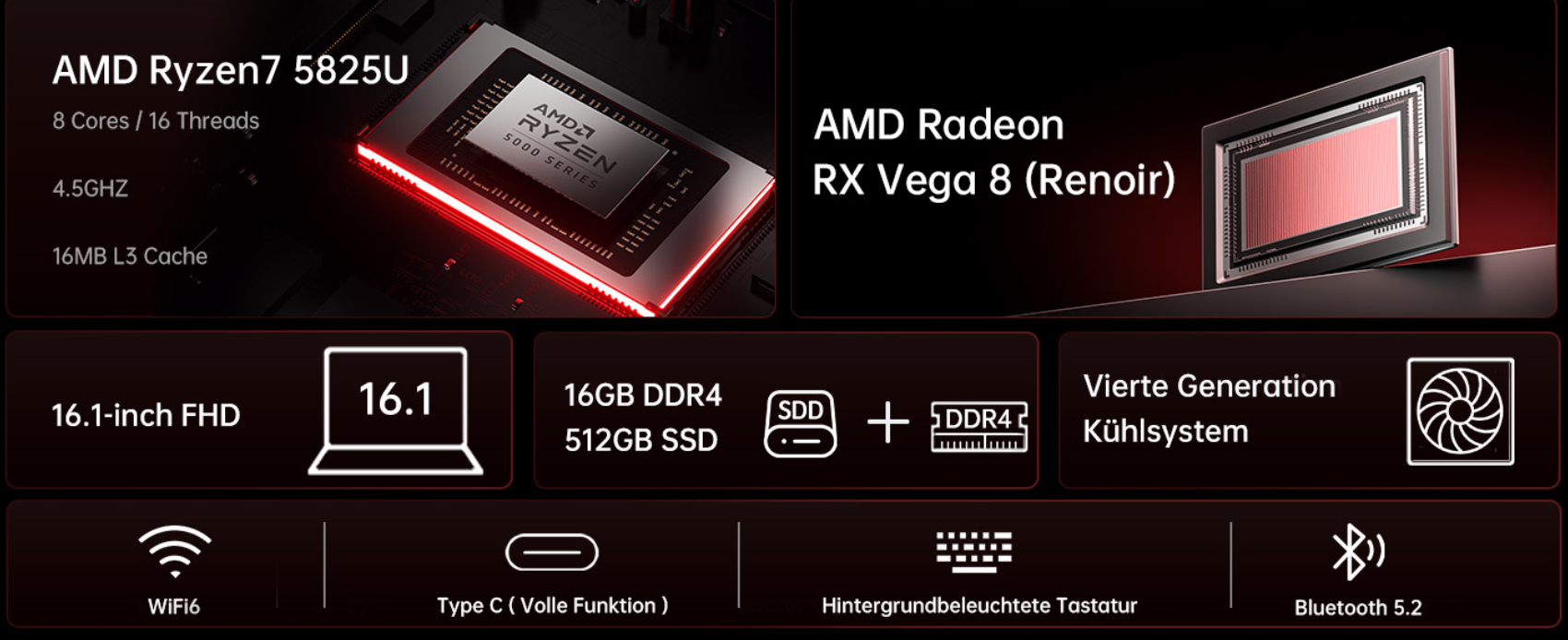 AOC 16 Notebook AMD Ryzen 7 16/512GB Radeon RX Vega 8 für 446,26€ (statt 590€)