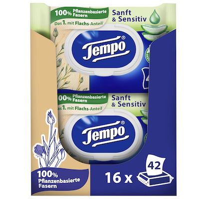 🧻 16x 42er Pack Tempo Feuchte Toilettentücher Sanft & Sensitiv ab 20€ (statt 28€)