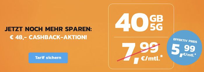 BÄM 🤯 simyo: o2 Allnet Flat mit 40GB 5G für nur 7,99€ mtl. + 48€ Cashback