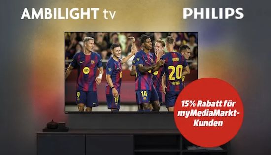 📺 MediaMarkt:  15% auf Philips Ambilight Fernseher   z.B. 65OLED810 ab 1.316,65€ (statt 1.499€)