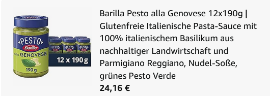 12er Pack Barilla Pesto alla Genovese je 190g ab 24,16€ (statt 36€)