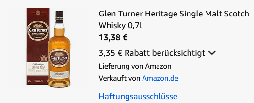 🥃 Glen Turner Single Malt Heritage Scotch Whisky ab 13,38€ (statt 23€)