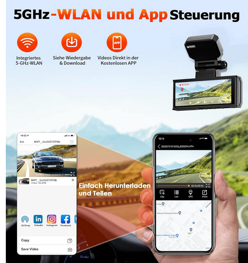4/2K Dashcam WiFi & GPS 3.16 Touchscreen für 48,49€ (statt 90€)
