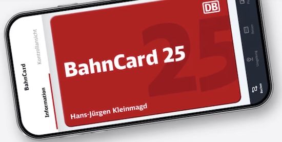 đ
DB BahnCard 25 (2.Kl.) fĂŒr 29,99⏠(statt 63âŹ) oder BahnCard 25 (1. Kl.) fĂŒr 59,99⏠(statt 125âŹ) đ
DB BahnCard 25 (2.Kl.) fĂŒr 29,99⏠(statt 63âŹ) oder BahnCard 25 (1. Kl.) fĂŒr 59,99⏠(statt 125âŹ)