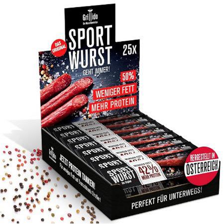 25er Pack Grillido Sportwurst Protein Snack Original, 625g für 22,90€ (statt 30€)