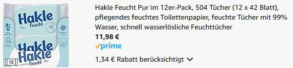 504er Pack Hakle Feucht Pur feuchtes Toilettenpapier für 11,98€ (statt 18€)