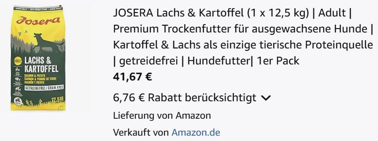 🐶 Josera Lachs & Kartoffel Trockenfutter 12,5kg ab 41,67€ (statt 48€)