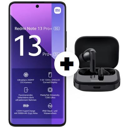 Xiaomi Redmi Note 13 Pro+ (512GB) + Redmi Buds 5 + o2 Allnet 4GB für 9,99€ mtl.