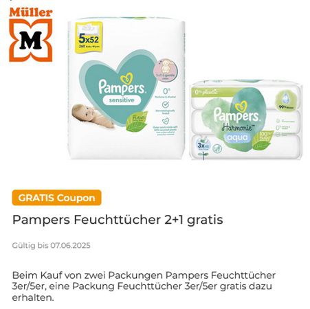 Geht wieder! Couponplatz: 2x Pampers Feuchttücher kaufen und 1x gratis dazu