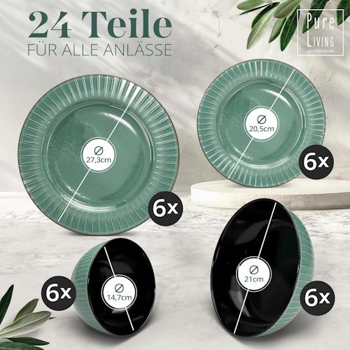 🍽️ Pure Living Steingut Geschirrset Tokyo, 24 tlg. für 49,95€ (statt 100€)