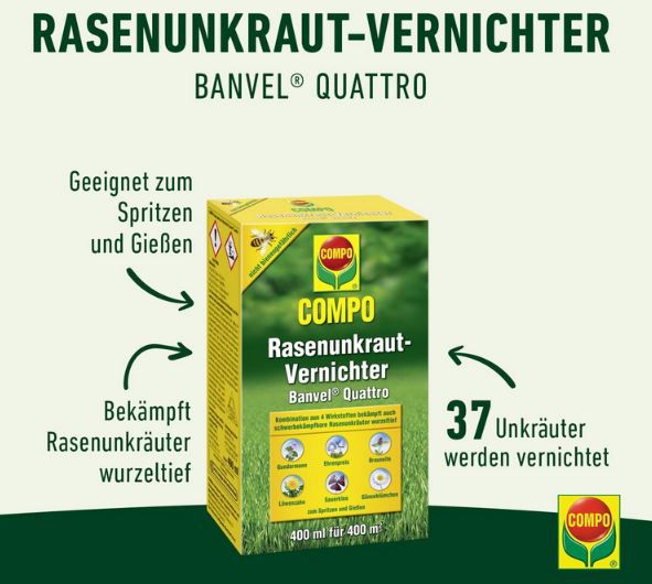 🏡 COMPO Banvel Quattro Rasenunkraut Vernichter, Konzentrat, 400ml ab 16,82€ (statt 22€)