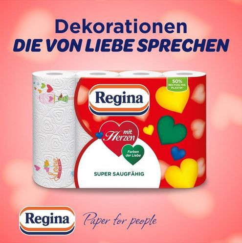 32 Rollen Regina mit Herzen Haushaltstücher, 3 lagig für 20,84€ (statt 28€)